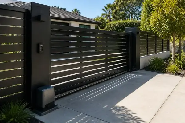 Automatic driveway gate installed by Apexguard Fence